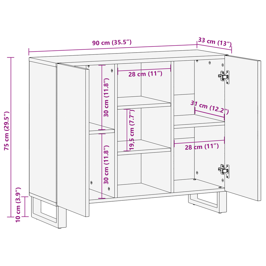 Media-opslagkasten en rekken met plank met opslag met de deur 90 x 33.5 x 75 cm