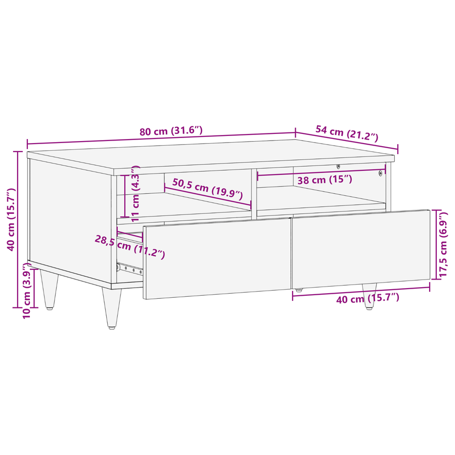 Salontafels Bruin 80 x 54 x 40 cm Bamboe en massief mango hout