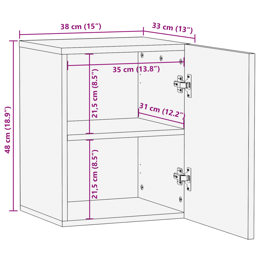 Badkamer Kast met plank met opslag met de deur Bruin 38 x 33.5 x 48 cm