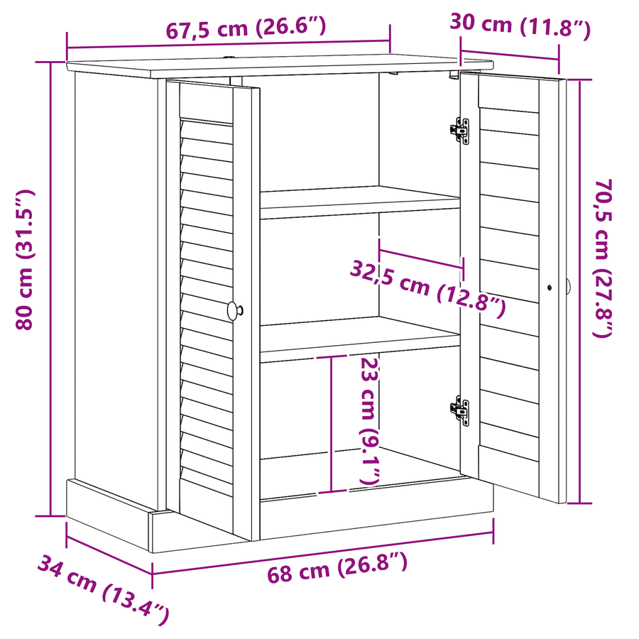 Badkamer Kast met opslag Wit 68 x 34 x 80 cm Massief grenenhout