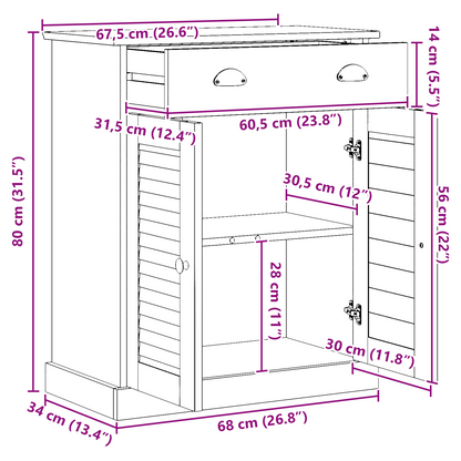 Badkamer Kast met opslag Wit 68 x 34 x 80 cm Massief grenenhout
