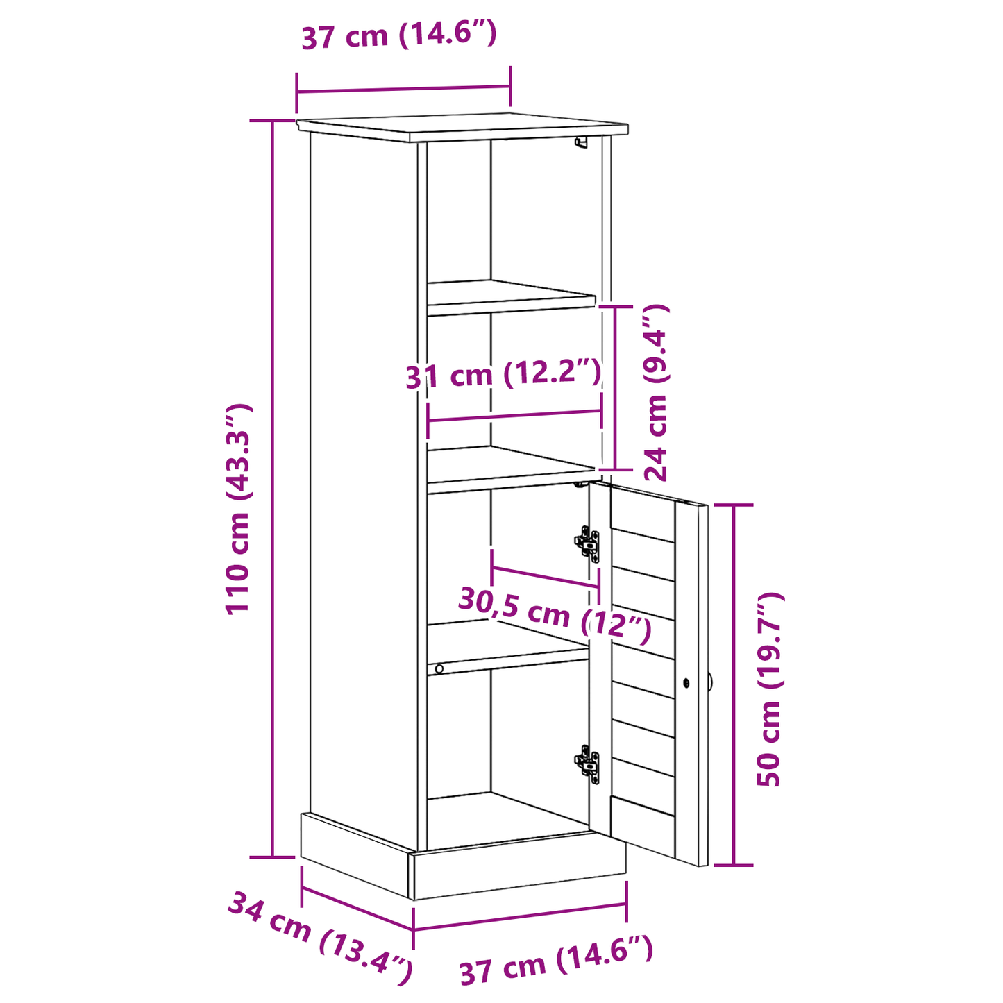 Badkamer Kast Wit 37 x 34 x 110 cm Massief grenenhout
