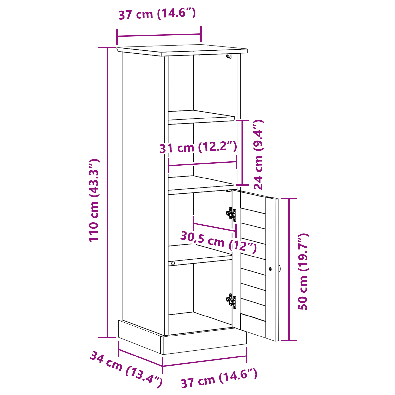 Badkamer Kast Wit 37 x 34 x 110 cm Massief grenenhout