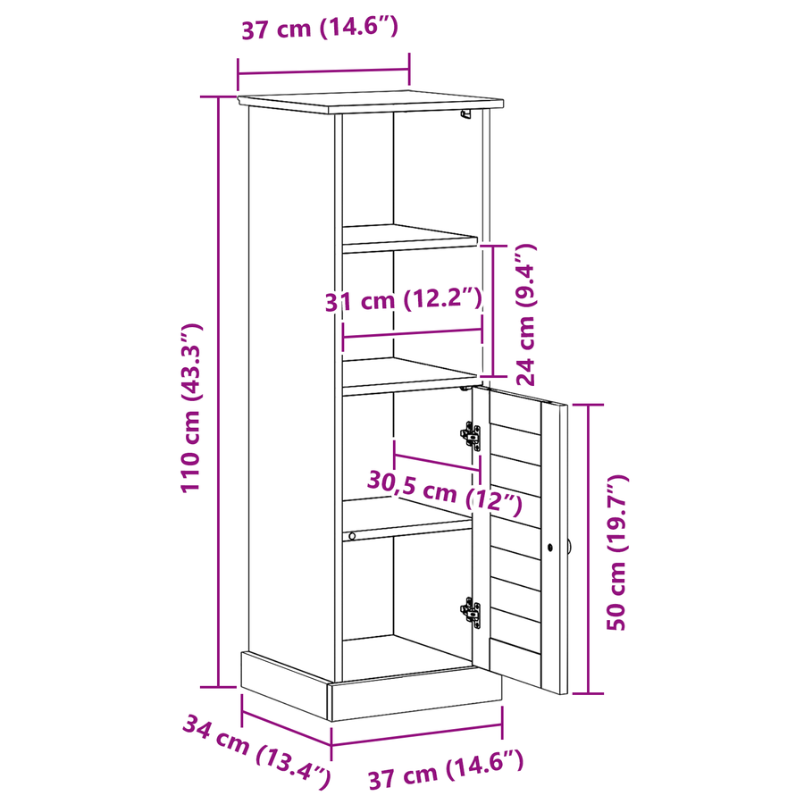 Badkamer Kast Wit 37 x 34 x 110 cm Massief grenenhout