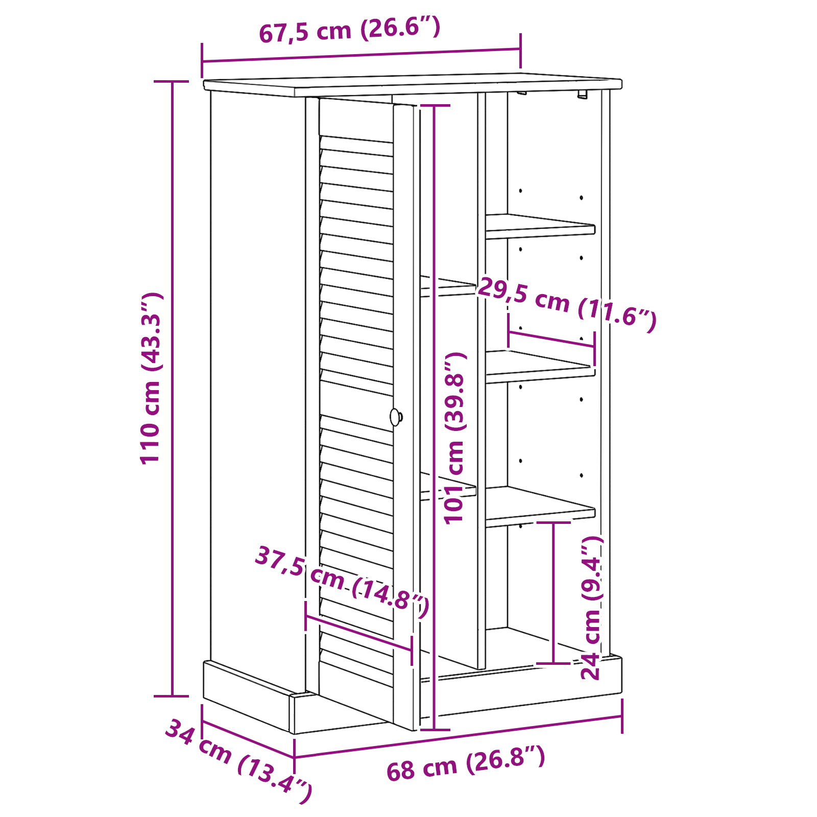 Badkamer Kast Honingbruin 68 x 34 x 110 cm Massief grenenhout