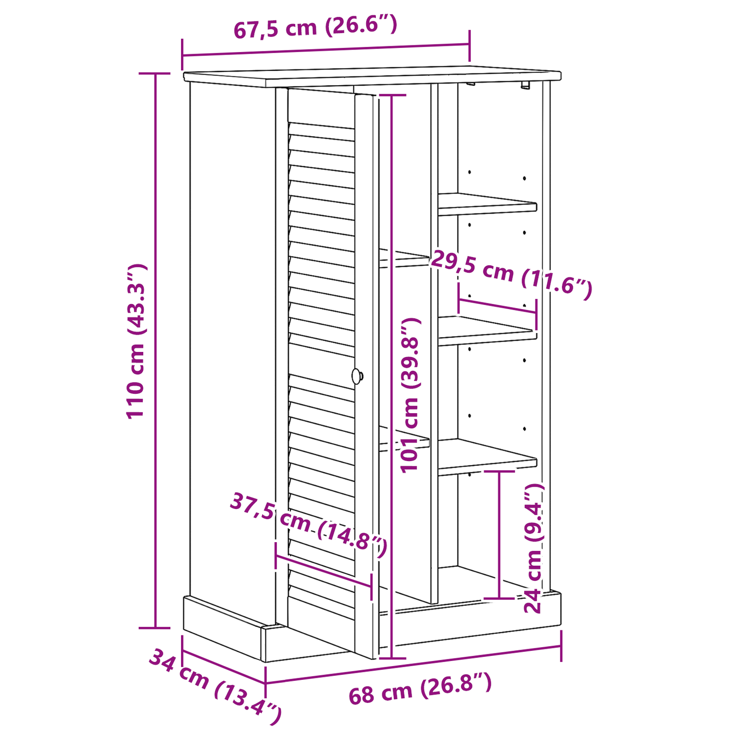 Badkamer Kast Wit 68 x 34 x 110 cm Massief grenenhout