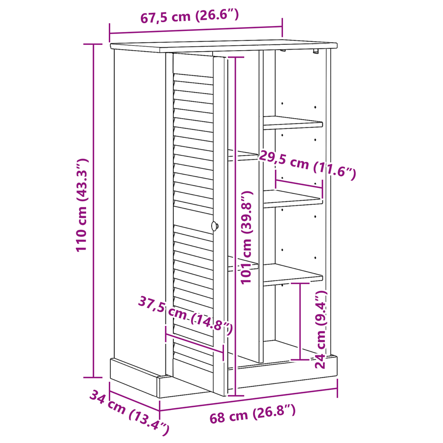 Badkamer Kast Wit 68 x 34 x 110 cm Massief grenenhout