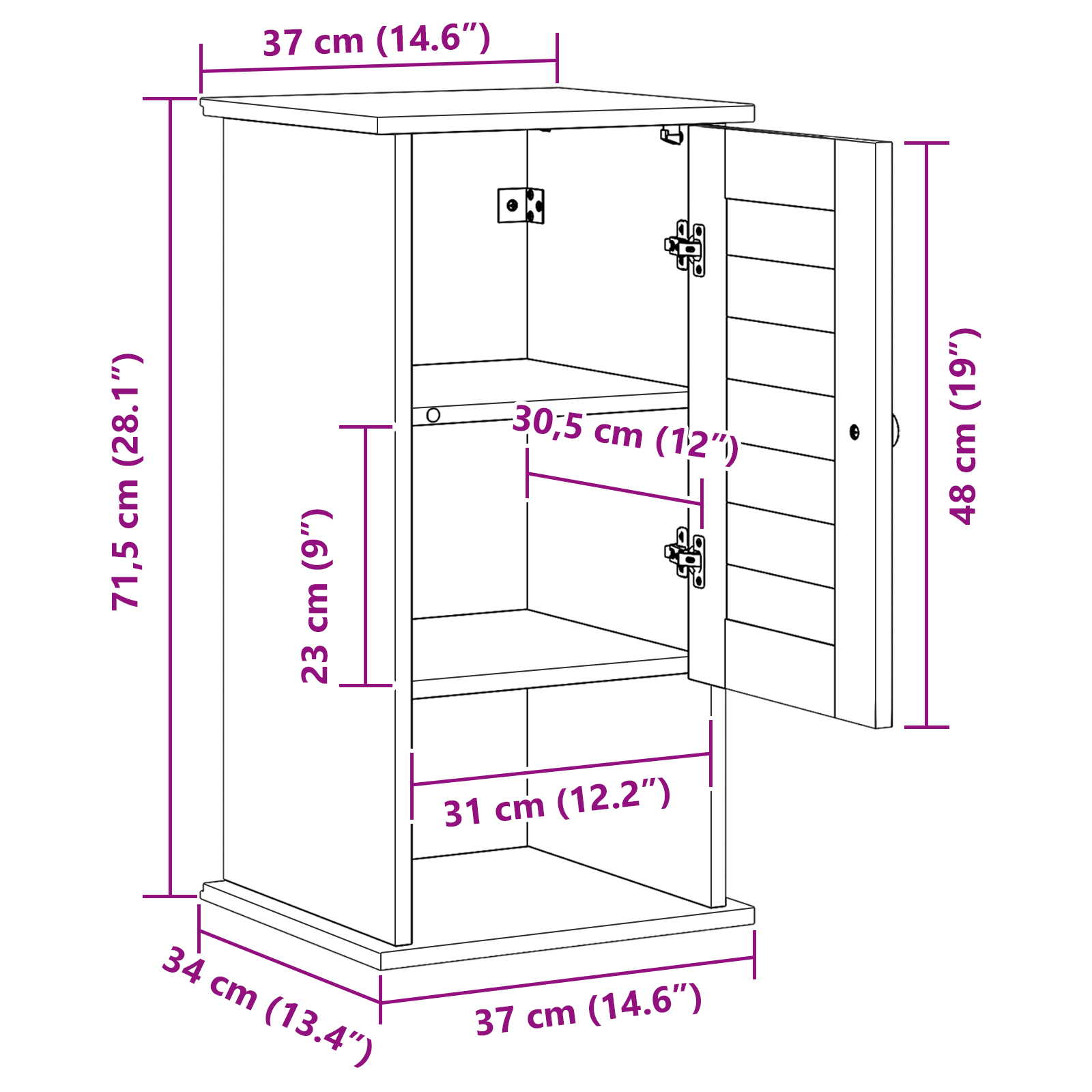 Wand Gemonteerde Badkamerkast Honingbruin 37 x 34 x 71.5 cm