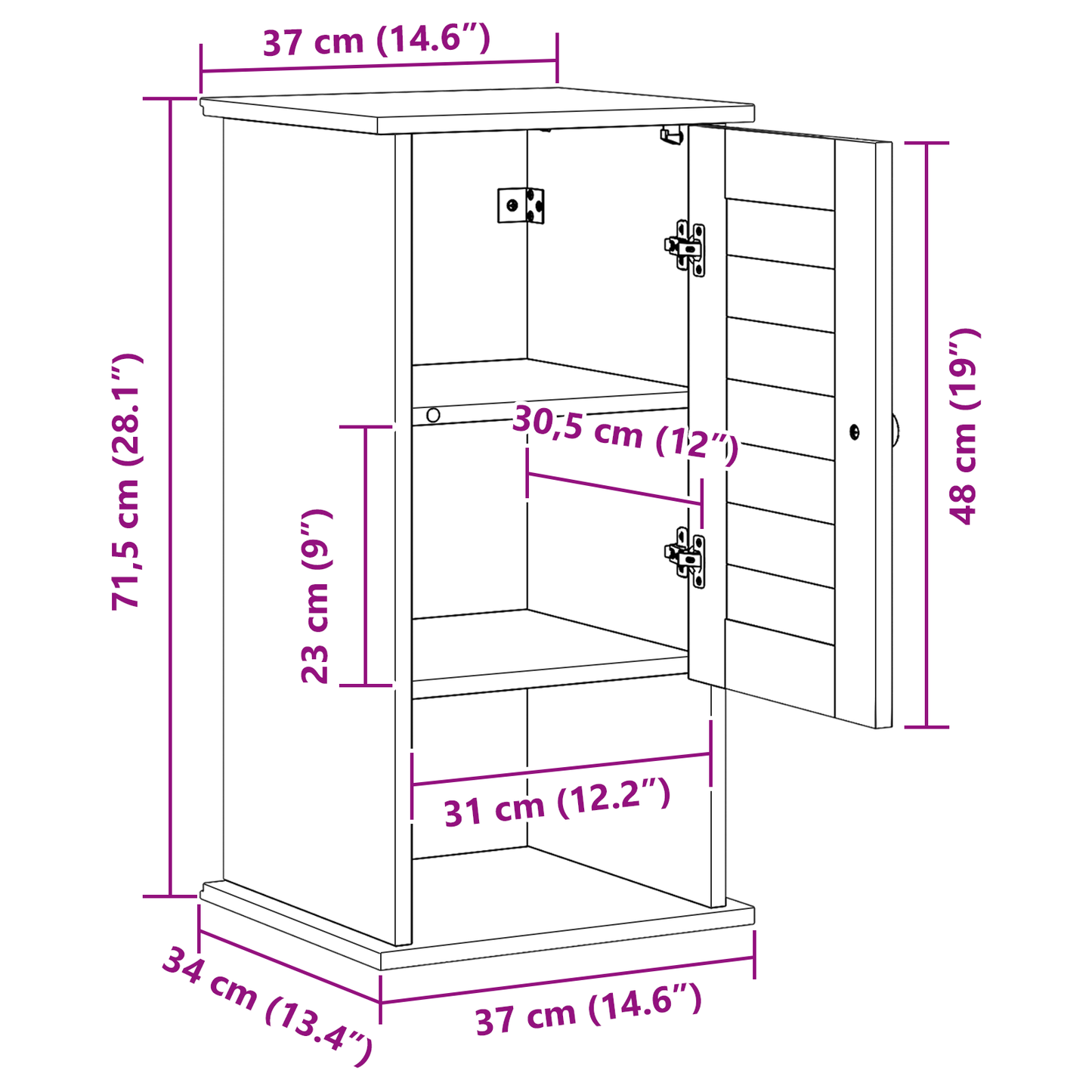 Wand Gemonteerde Badkamerkast met opslag Wit 37 x 34 x 71.5 cm