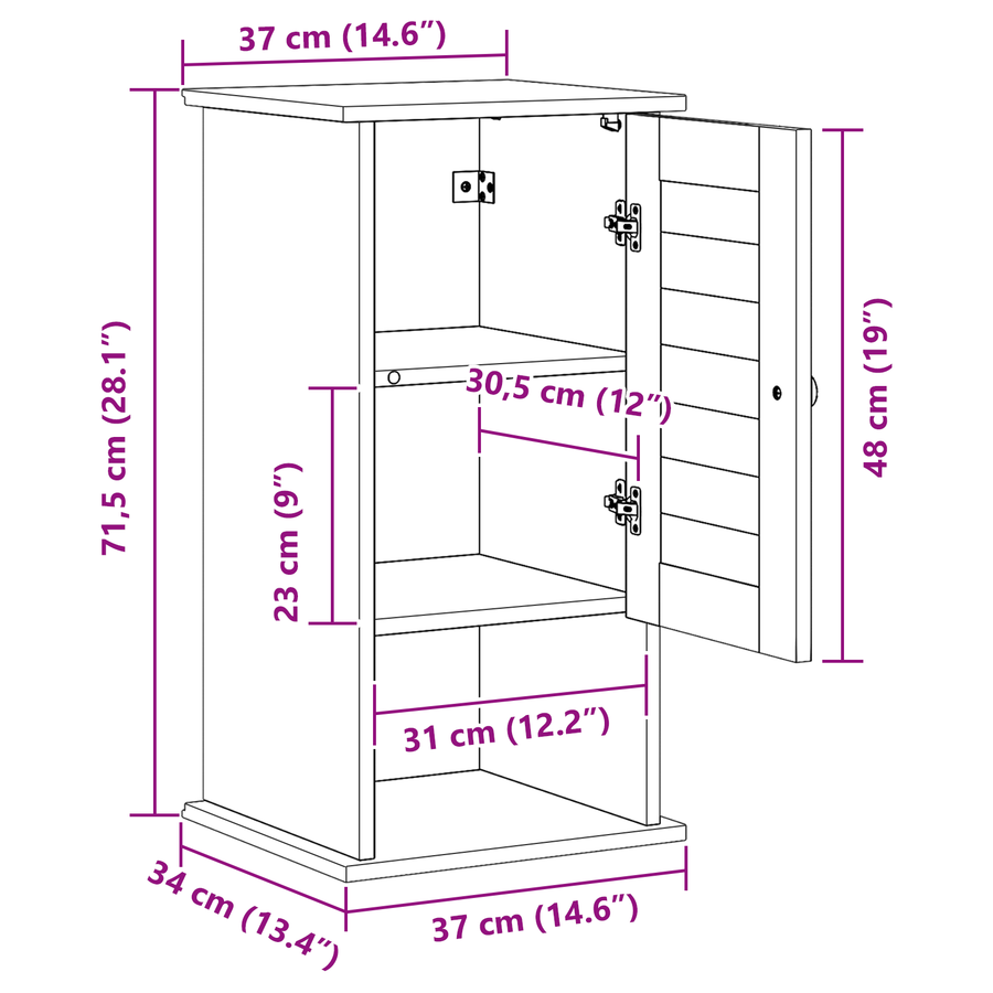 Wand Gemonteerde Badkamerkast met opslag Wit 37 x 34 x 71.5 cm