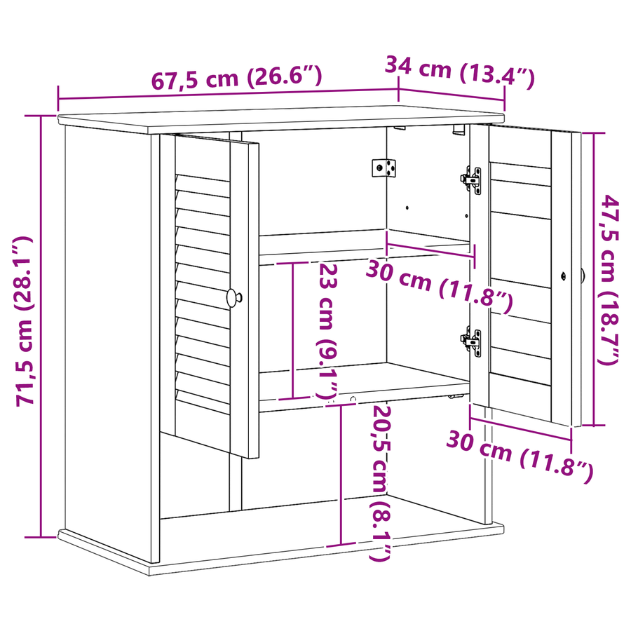 Wandgemonteerde Badkamerkast met opslag Wit 67.5 x 34 x 71.5 cm