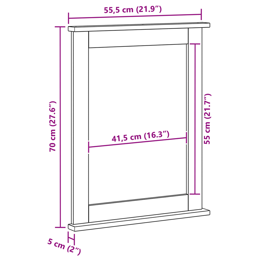 Spiegel met spiegel Wit 55.5 x 5 x 70 cm Massief grenenhout