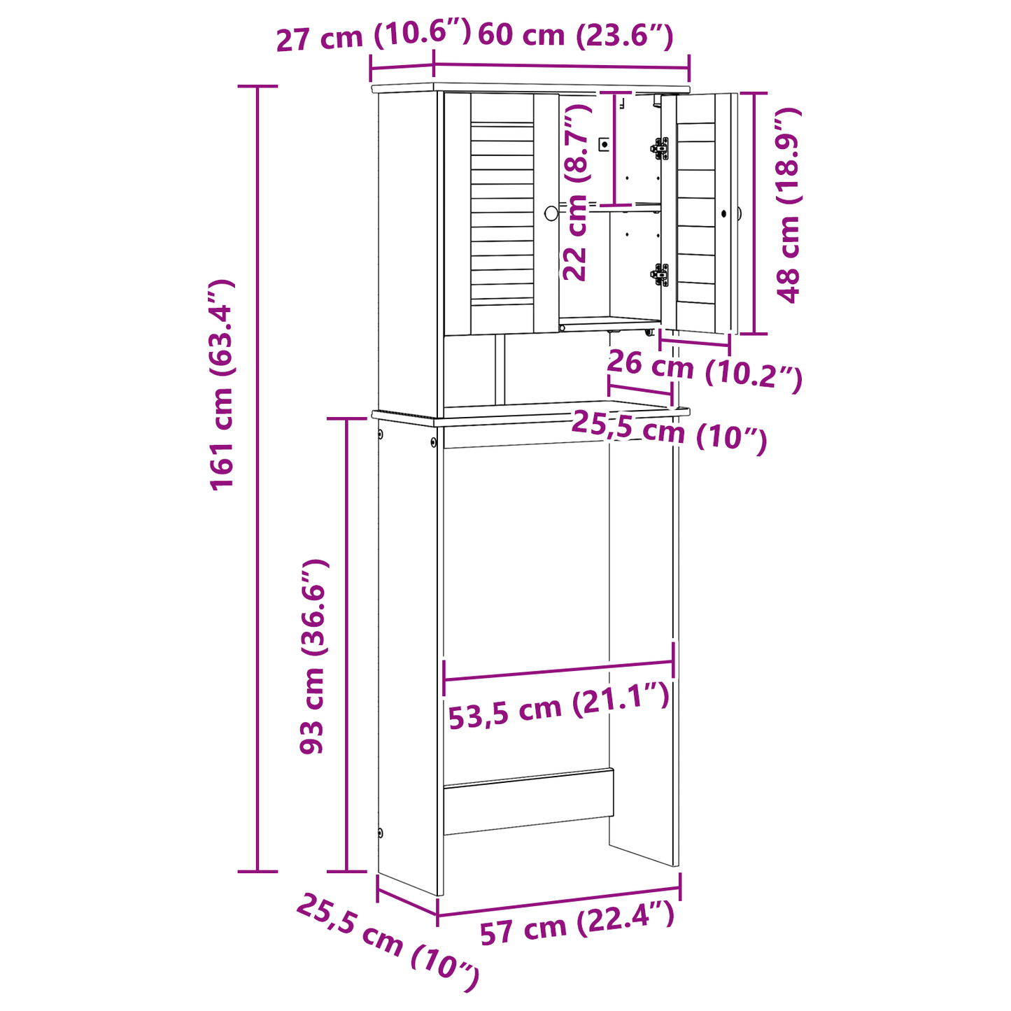 Toiletkast Honingbruin 60 x 27 x 161 cm Massief grenenhout