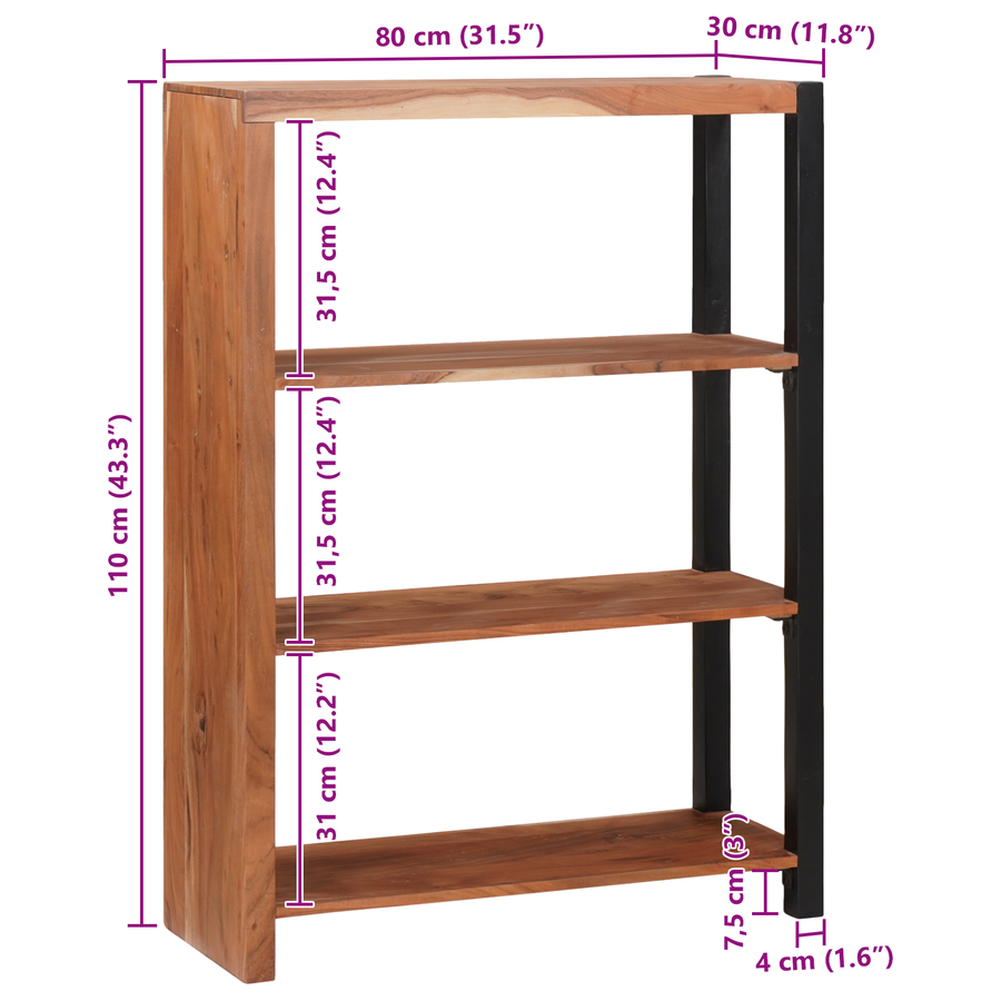 Boekenkast Bruin, Zwart 80 x 30 x 110 cm Massief Acaciahout