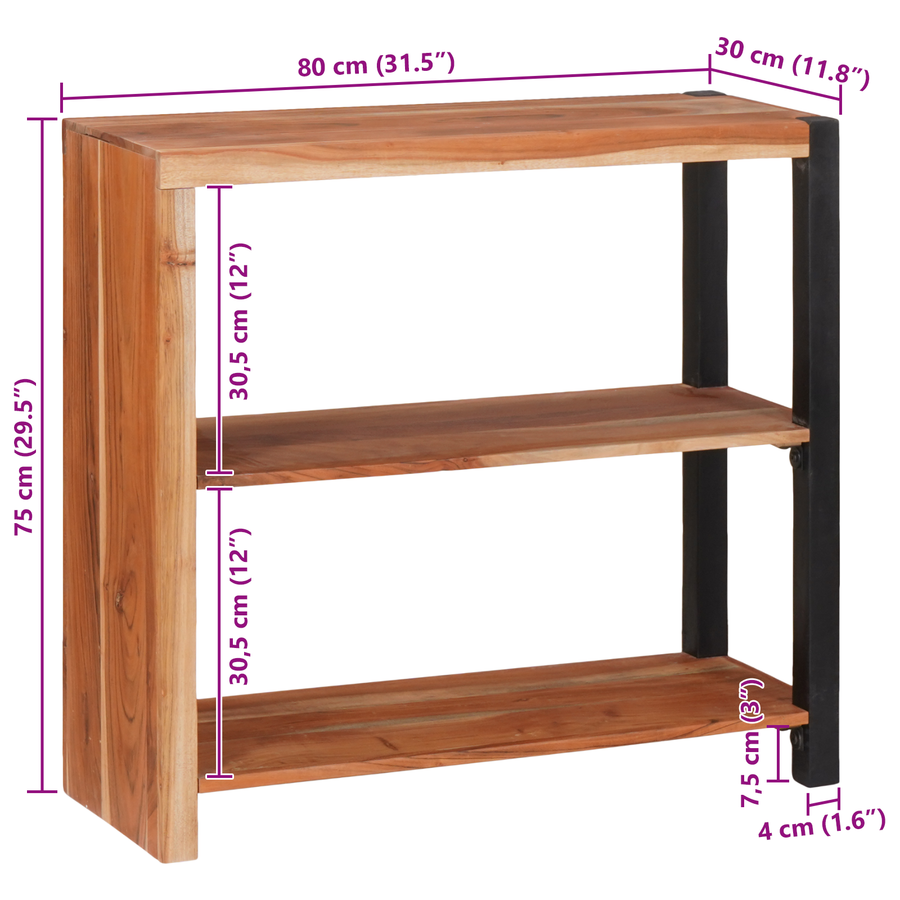 Boekenkast Bruin, Zwart 80 x 30 x 110 cm Massief Acaciahout