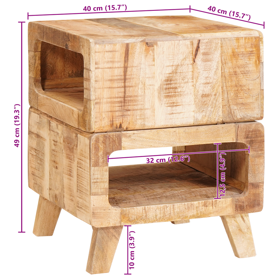 Eindtafels met plank met opslag Bruin 40 x 40 x 49 cm massief mangohout