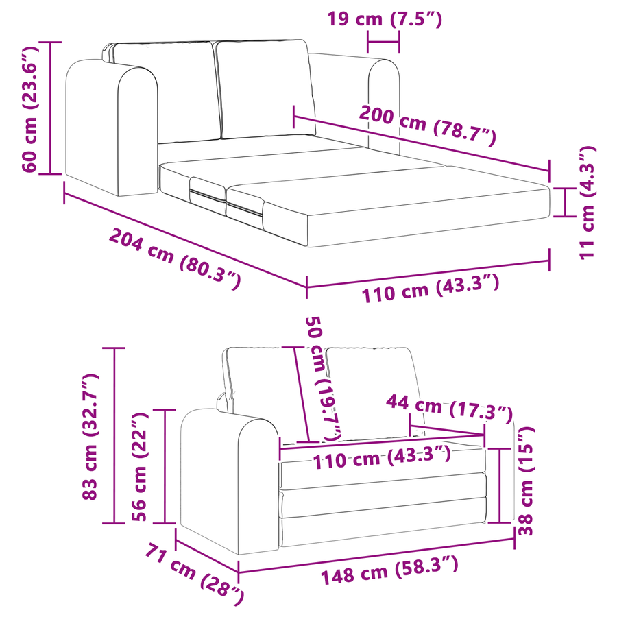ligbed 2-in-1 Blauw 148x71x83 cm Fluwelen