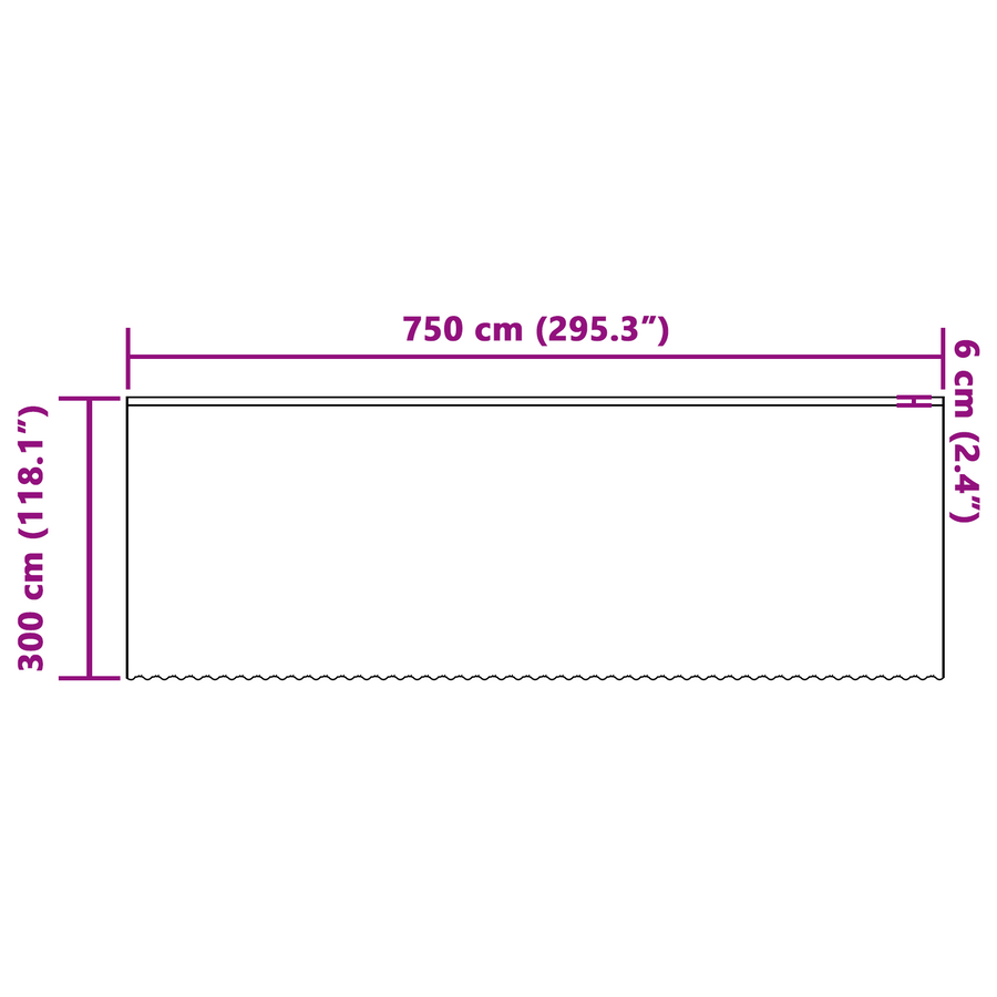 Kantgordijn met gordijnen Wit 750 x 300 cm Polyester