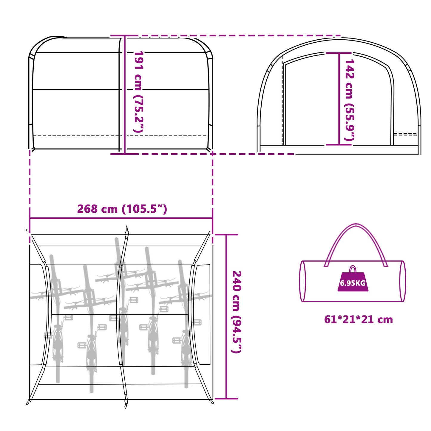 Tent met dak met luchtopening Grijs en oranje 268 x 240 x 191 cm
