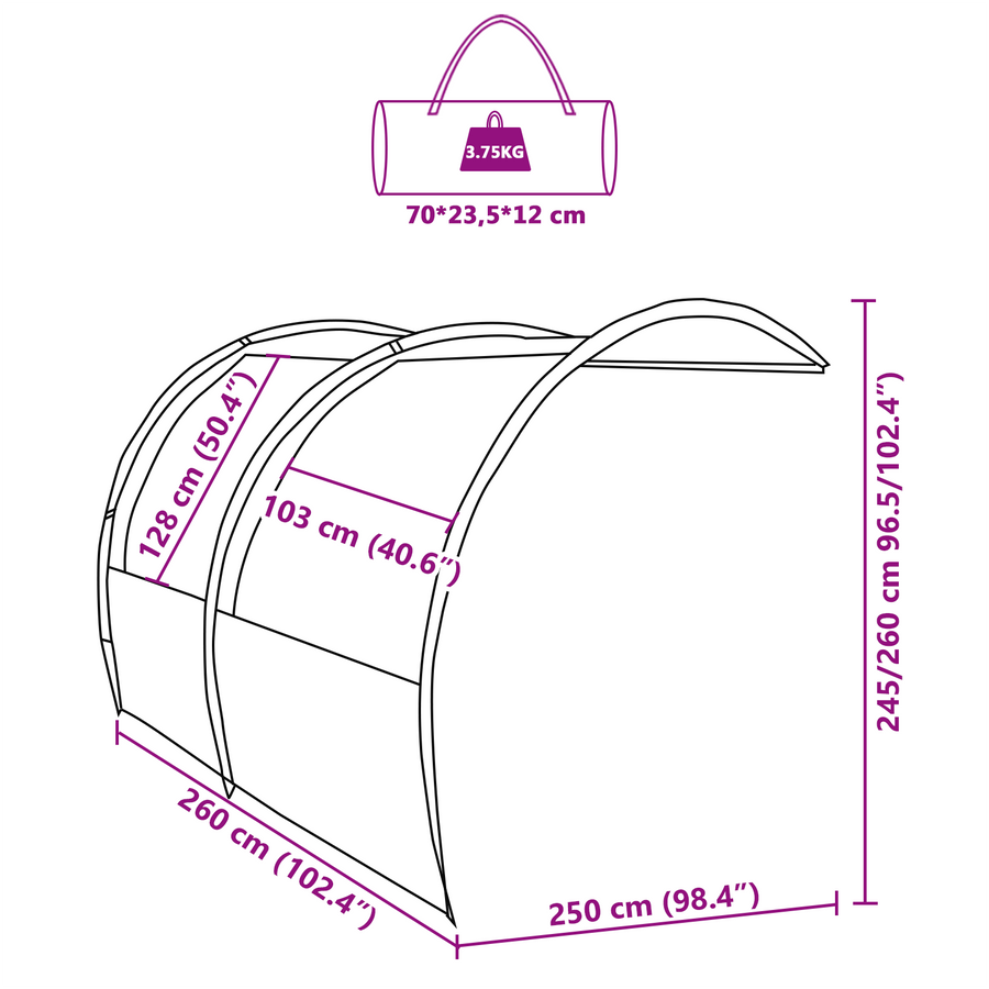 Waterbestendige Tarp 250 x 260 x 260 cm