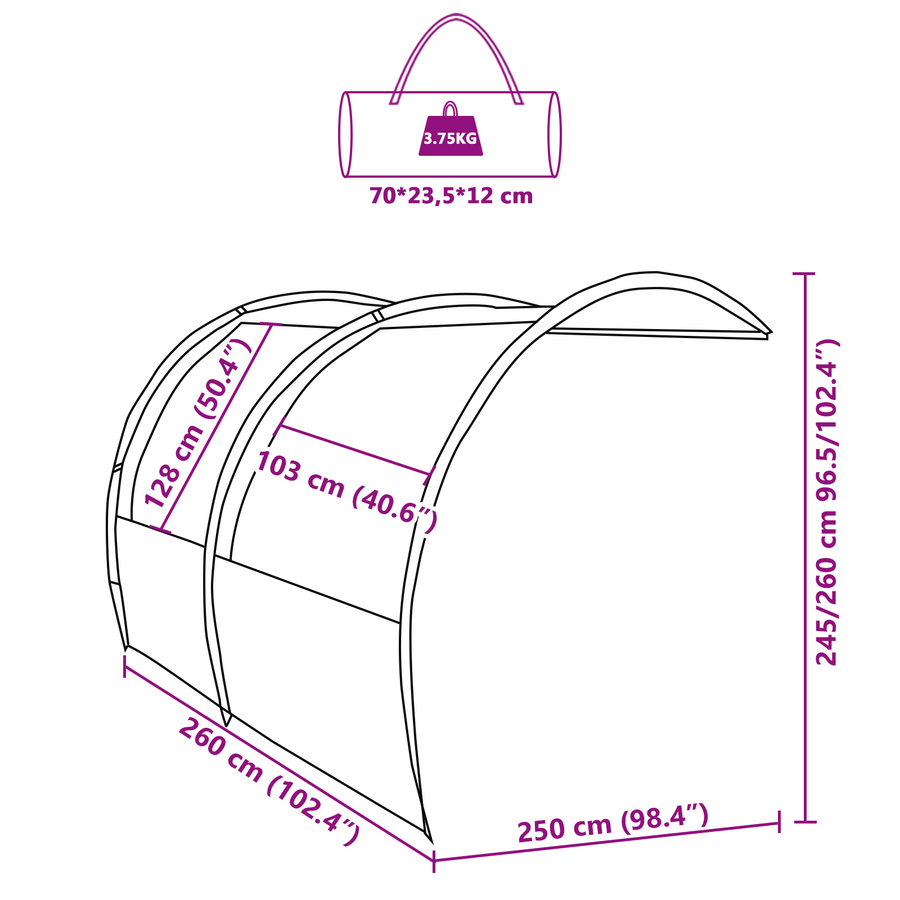 Waterbestendige Tarp 250 x 260 x 260 cm