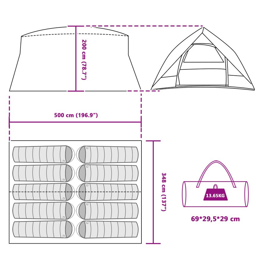 Tunnel tent 500 x 348 x 200 cm