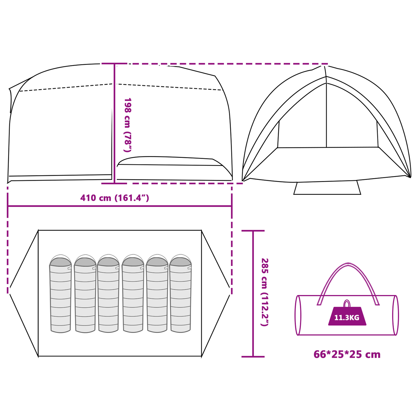 Tunnel tent 410 x 285 x 198 cm