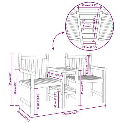Tuinstoelen met plank Geometrisch met opslag Bruin 152 x 63 x 89 cm Massief teakhout