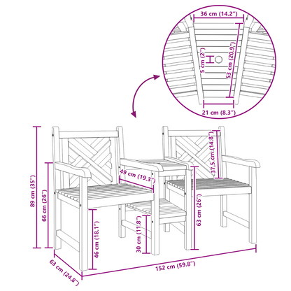 Tuinstoelen met plank Rooster met opslag Bruin 152 x 63 x 89 cm Massief teakhout