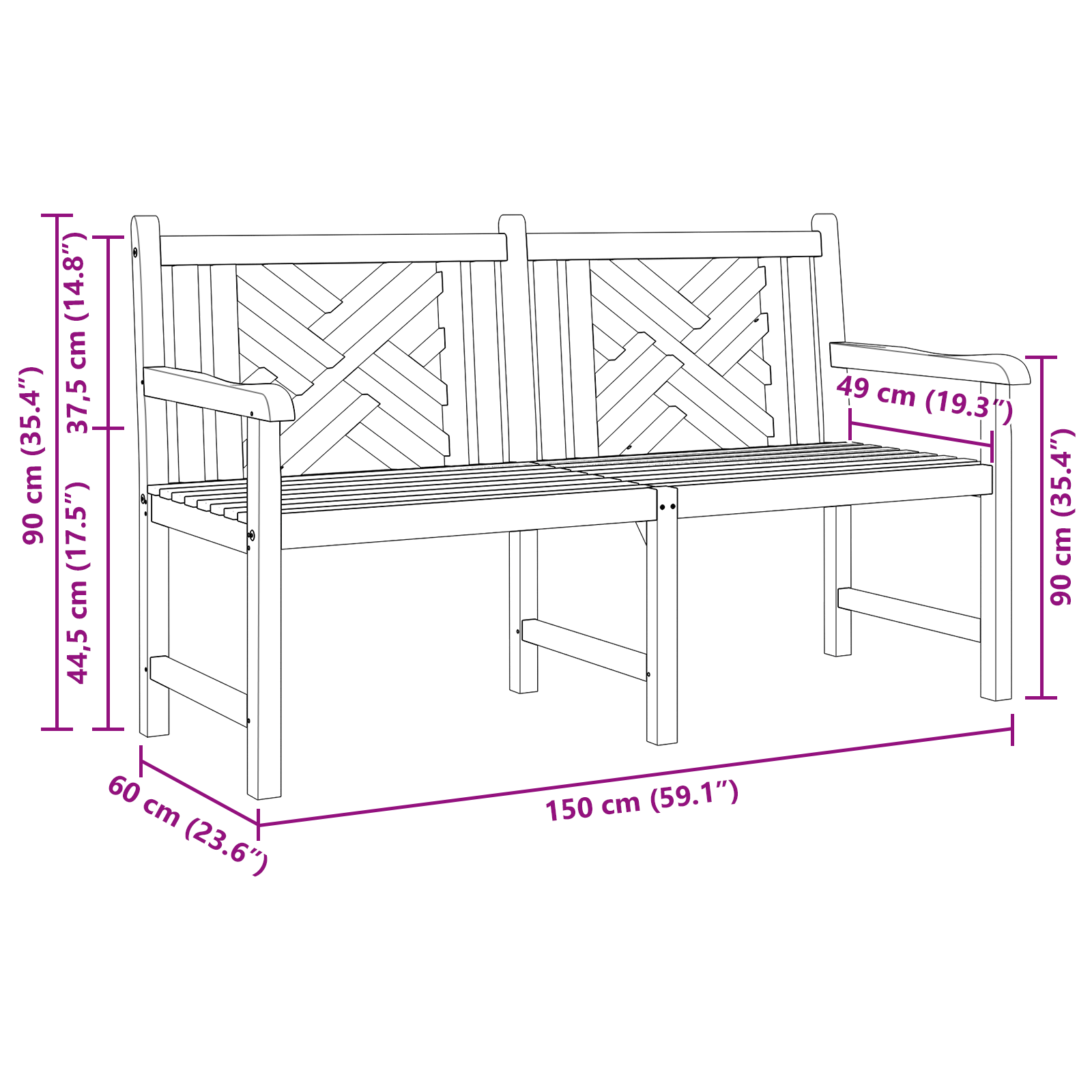 Tuinbank Bruin 150 x 60 x 90 cm Massief teakhout