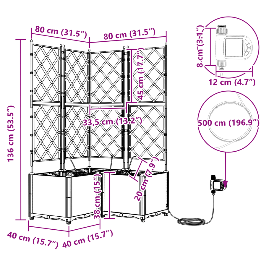 Plantenbakken 3 st met waterirrigatiesysteem wit