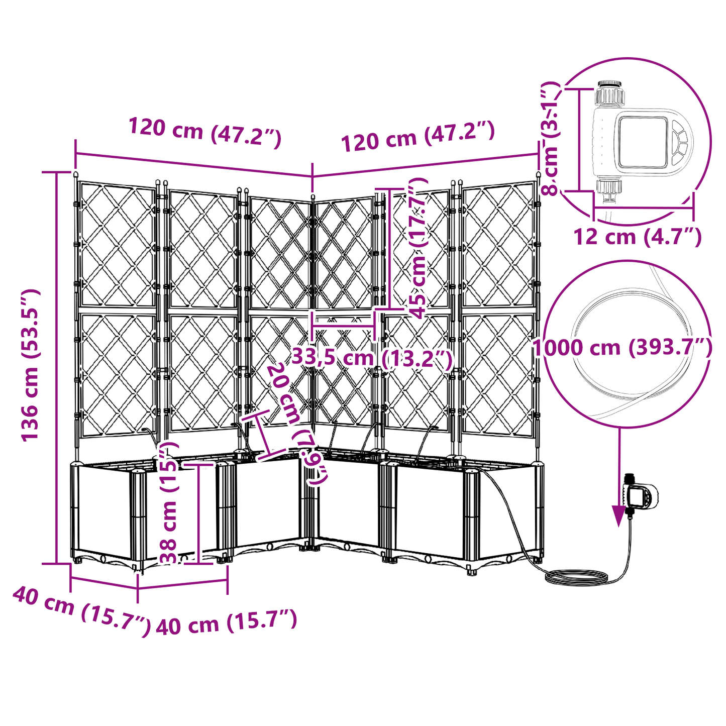 Plantenbakken 5 st met waterirrigatiesysteem wit