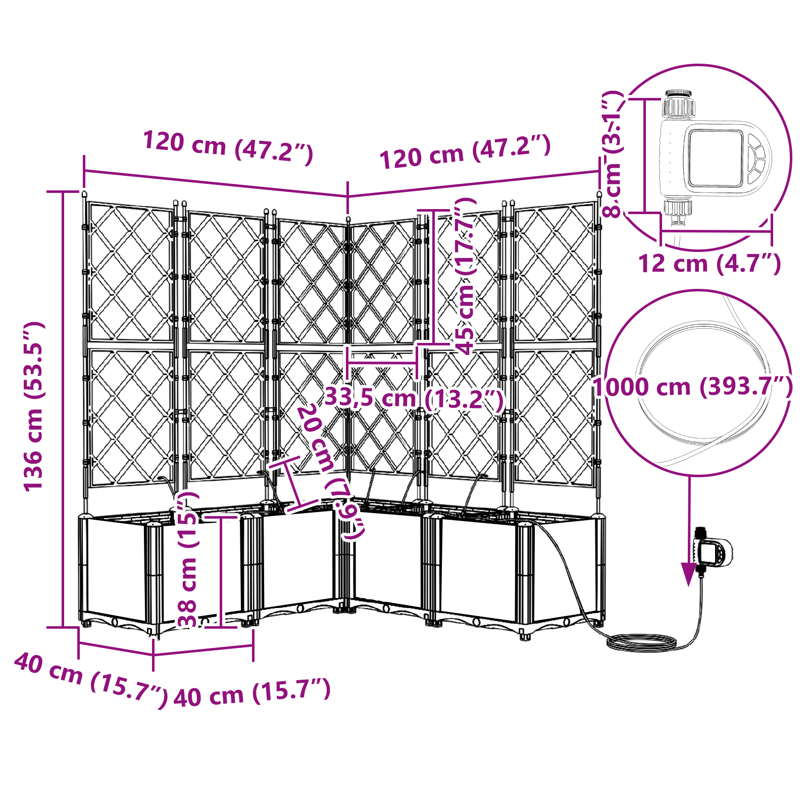 Plantenbakken 5 st met waterirrigatiesysteem wit