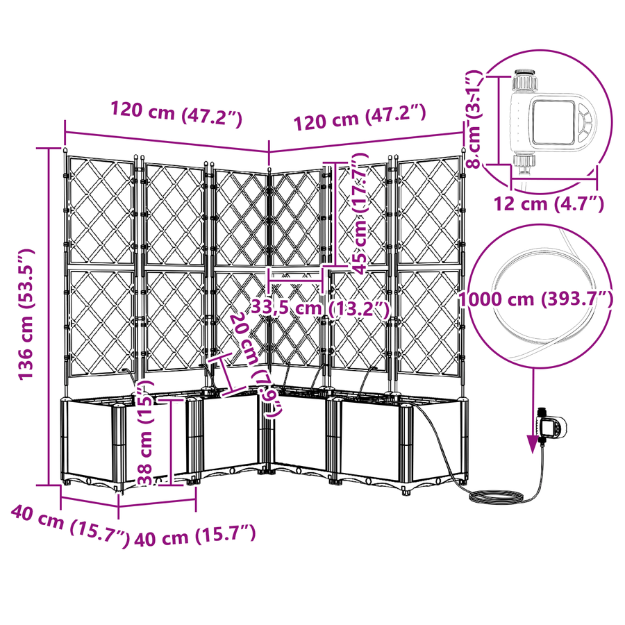 Plantenbakken 5 st met waterirrigatiesysteem wit