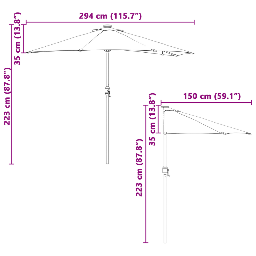 Tuinparasol with LED Strip Lights Zand 294 x 150 x 223 cm Stof