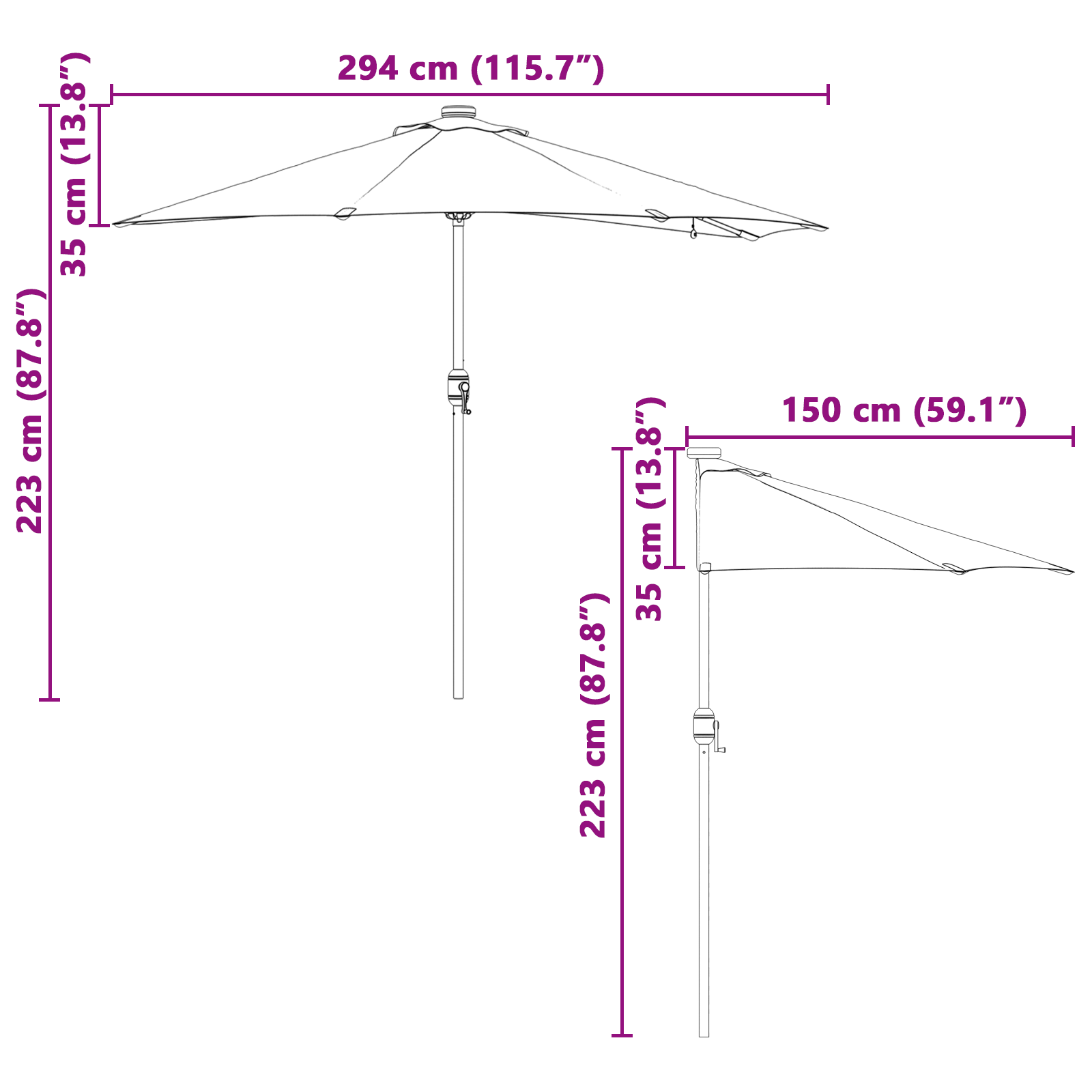 Tuinparasol Groen 294 x 150 x 223 cm Stof