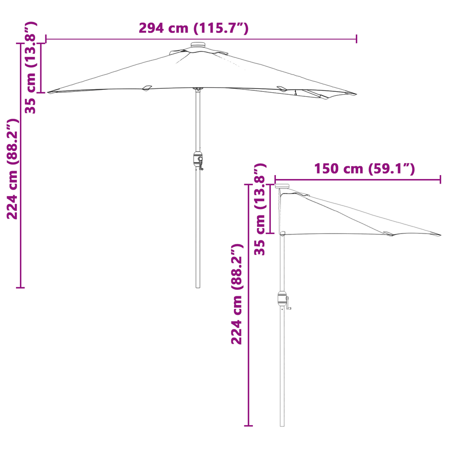 Tuinparasol Zwart 294 x 150 x 224 cm Stof