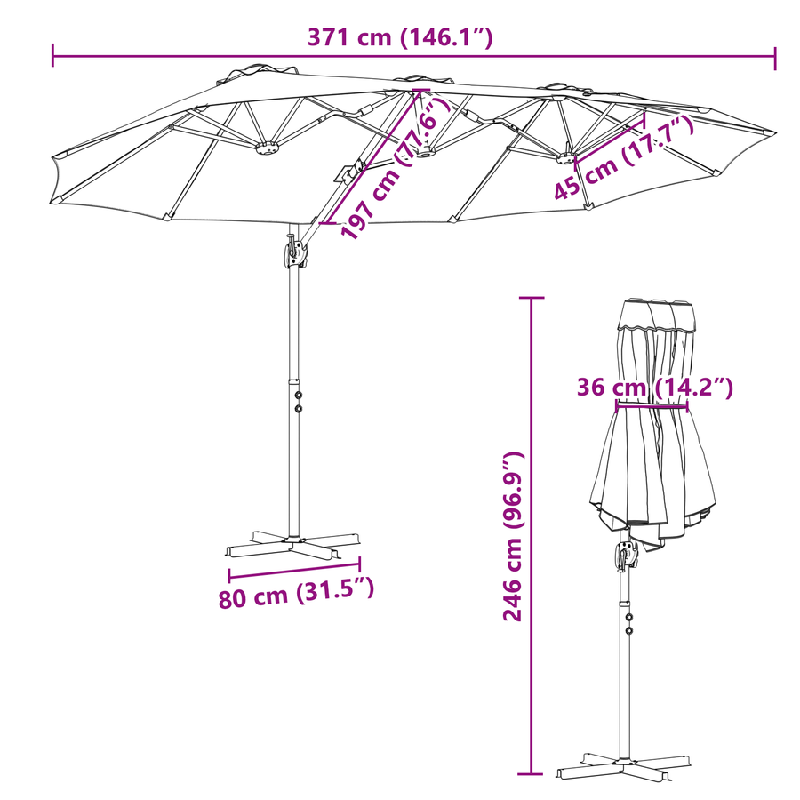 Tuin Cantilever Parasol met slot Groen 372 x 198 x 253 cm