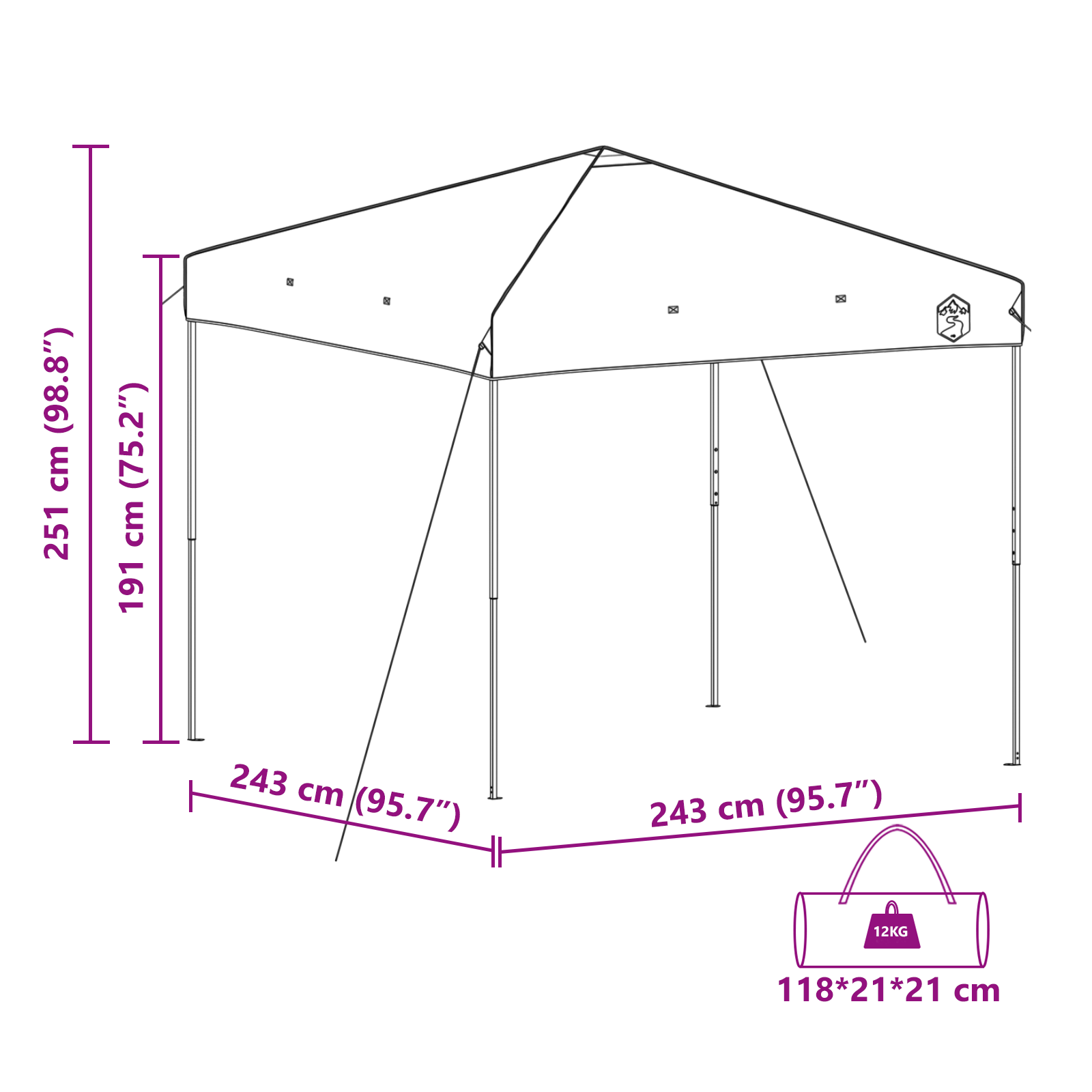 Luifeltent Groen 250 x 250 x 227 / 236 / 245 cm Oxford stof