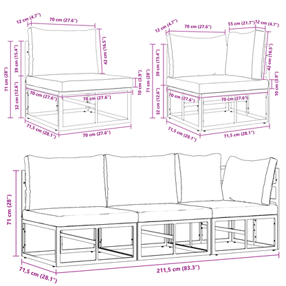 Buitenmeubelsets met kussen met kussen 3 pcs Zwart en Anthraciet
