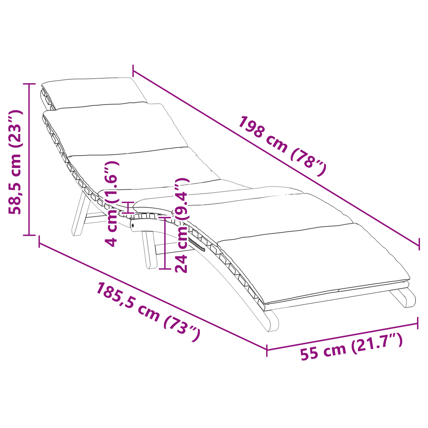 Ligstoel met kussen Crèmewit 188 x 55 x 59 cm Massief teakhout