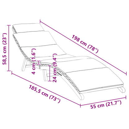 Ligstoel met kussen Crèmewit 188 x 55 x 59 cm Massief teakhout