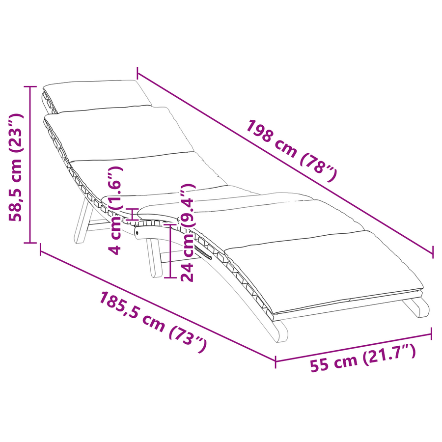 Ligstoel met kussen Crèmewit 188 x 55 x 59 cm Massief teakhout