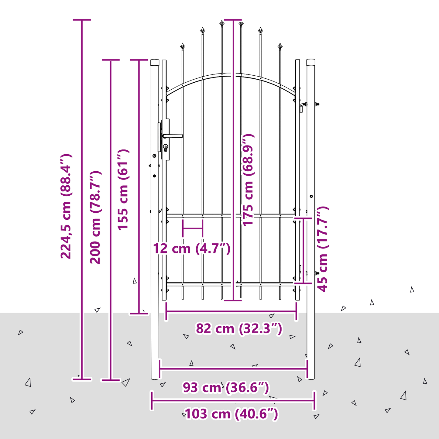 Tuinpoort met slot Grijs 170 x 100 cm 100 x 175 cm Staal