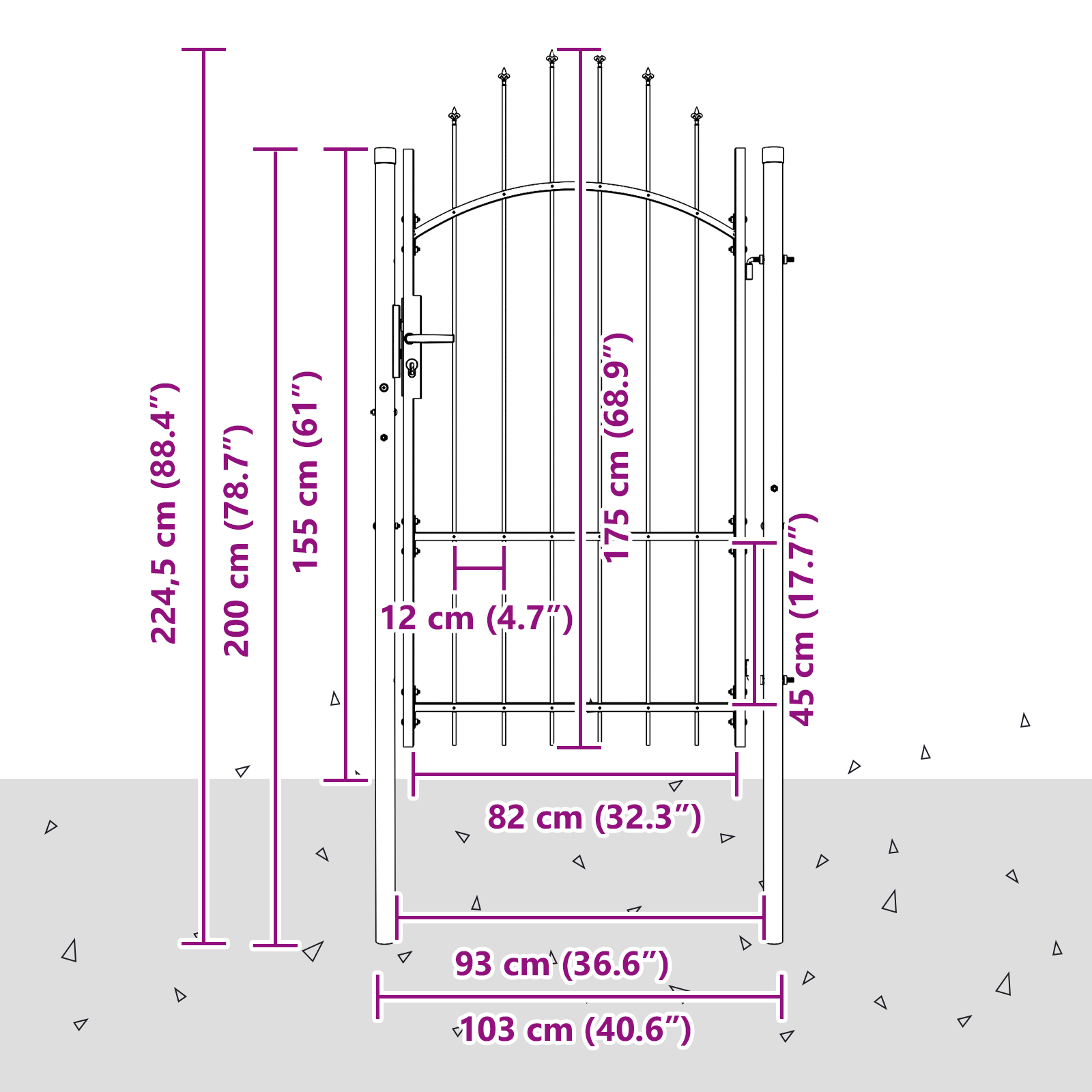 Tuinpoort met slot Grijs 170 x 100 cm 100 x 175 cm Staal