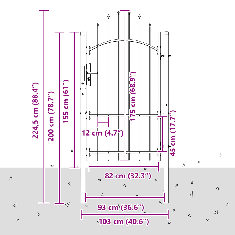 Tuinpoort met slot Grijs 170 x 100 cm 100 x 175 cm Staal