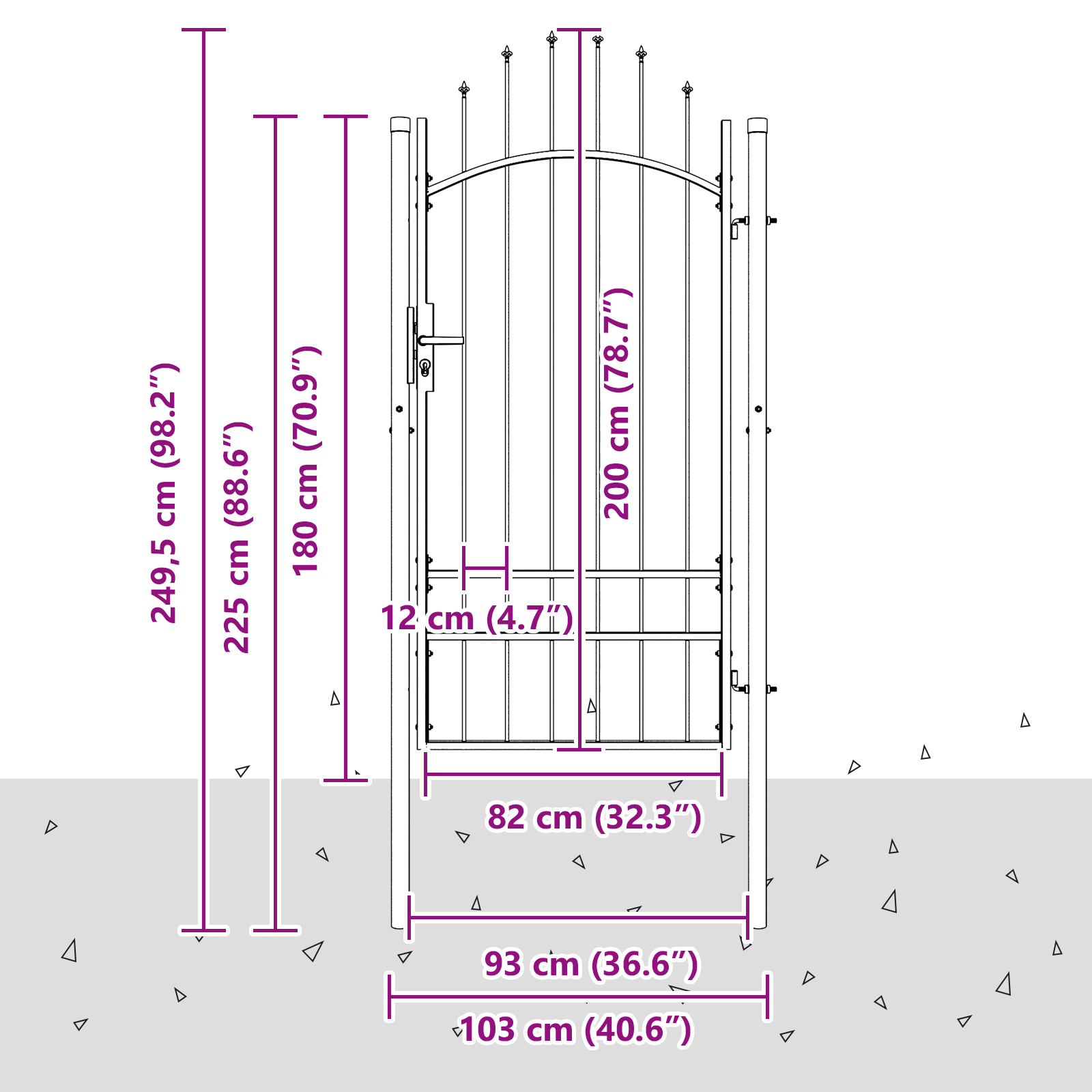 Tuinpoort met slot Grijs 200 x 100 cm 100 x 200 cm Staal