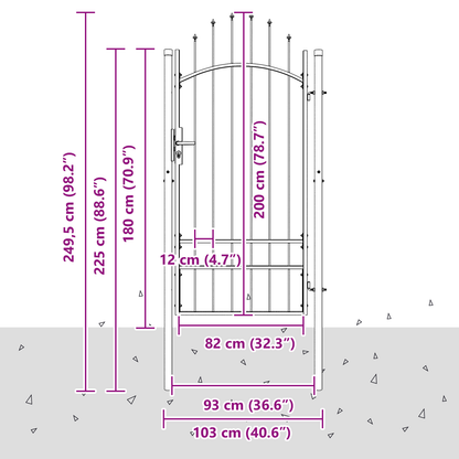 Tuinpoort met slot Grijs 200 x 100 cm 100 x 200 cm Staal