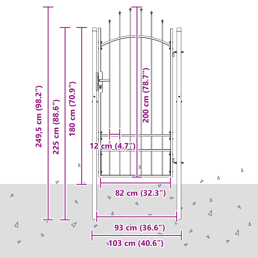 Tuinpoort met slot Grijs 200 x 100 cm 100 x 200 cm Staal