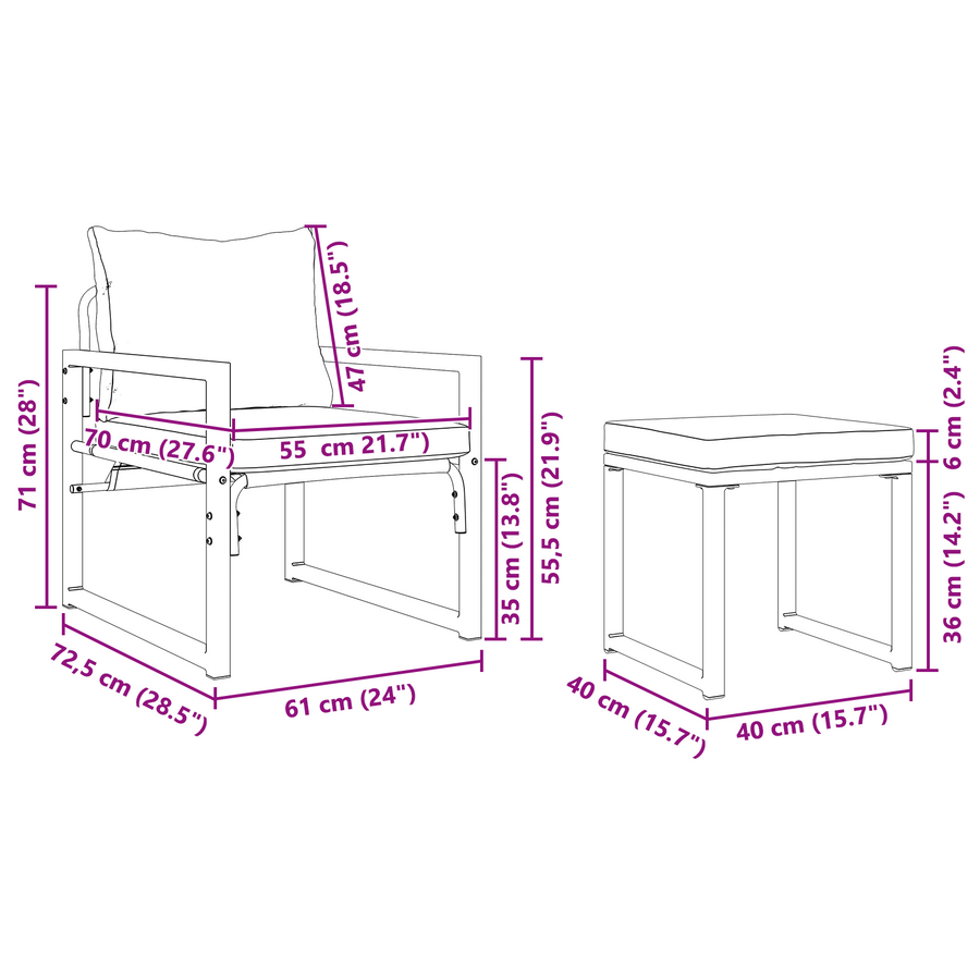 Tuin Sofa Set 4 pcs Zwart 61 x 72,5 x 71 cm Staal